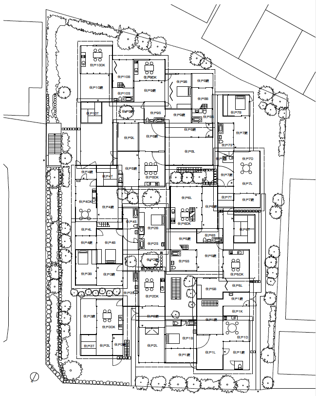 「京都の集合住宅 NISHINOYAMA HOUSE」平面