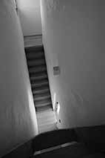 「コールハウス」階段室　寝室へは梯子、主寝室へは階段を上る